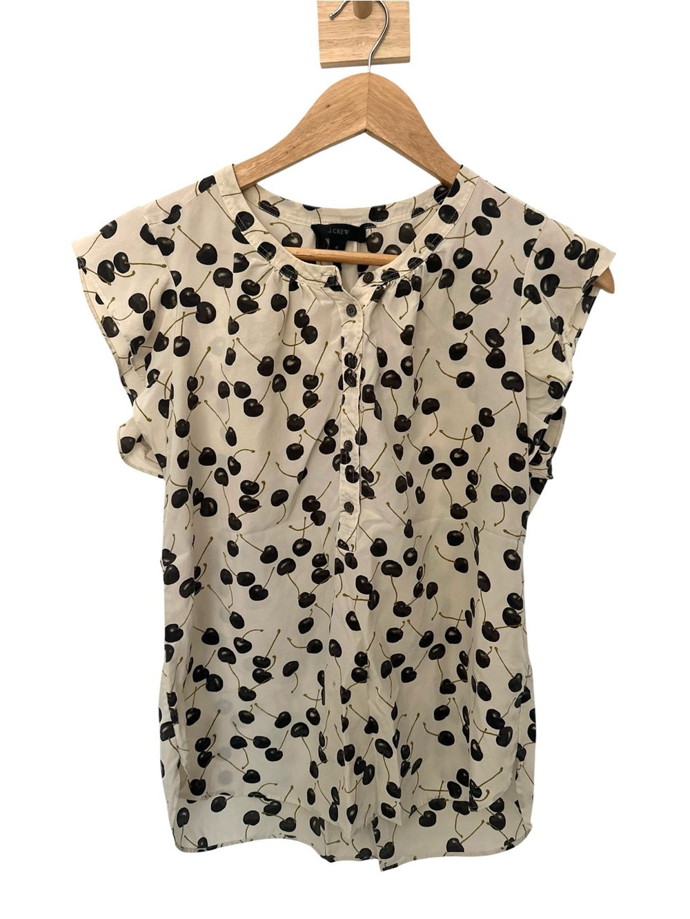 J.Crew Cream-Colored Blouse Black Cherry 100% Silk Size 4 Flutter Sleeves